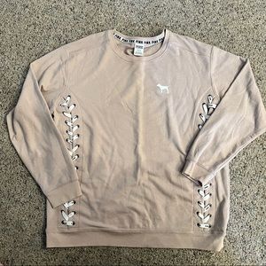 PINK Taupe Laced-Sides Crewneck - Size L
